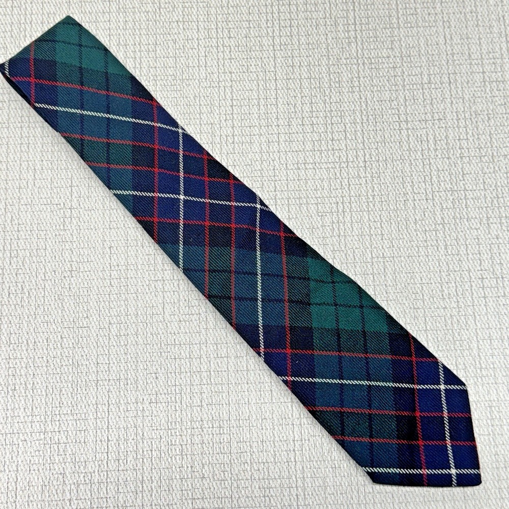 Lochcarron Hunter Plaid Tie Mens OS Blue Green Tartan Scottish Heritage Preppy